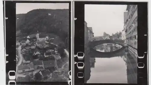 (F6922) 2x Orig. Mini-Fotos Ortsansicht u. Nürnberg, Fleischbrücke 1938