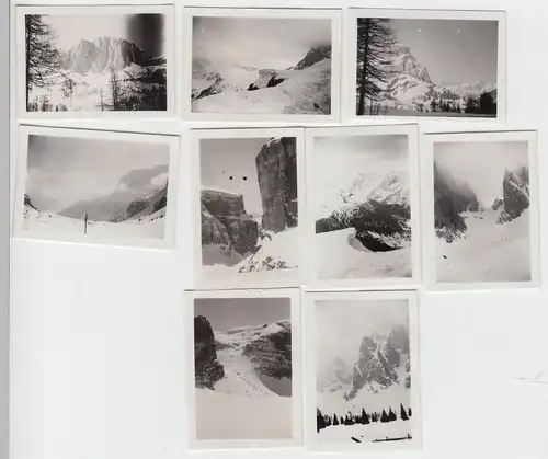 (F6739) 9x Orig. Foto Dolomiten, Dolomiti, verschneite Berge, Minifotos 1936