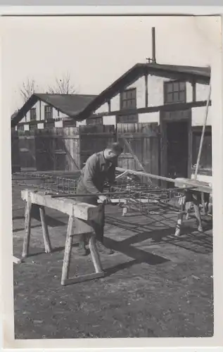 (F6591) Orig. Foto Bau einer großen Werkhalle, Bayern 1934, Armierungseisen bieg