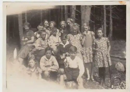 (F657) Orig. Foto Kinder m. Wanderstöcken "Wanderung d.d. Harz 1928"