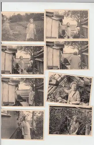 (F6116) 9x Orig. Foto Frau im Garten u. Gewächshaus, Thüringen 1950er