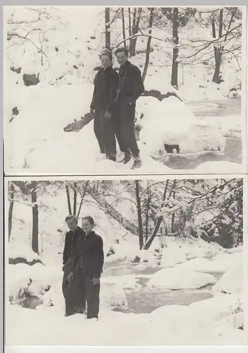 (F6111) 2x Orig. Foto Paar im Winter im Freien, nach 1945