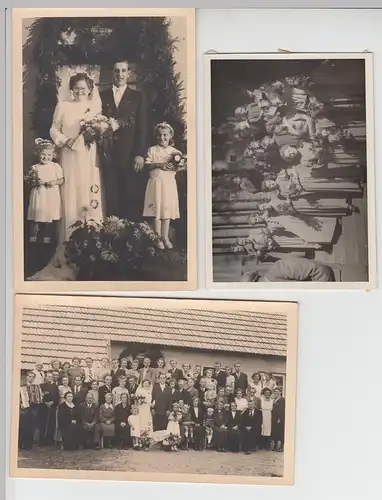 (F6103) 5x Orig. Foto Hochzeit, Gruppenbilder v. Paar u. Gäste, 25.9.1953