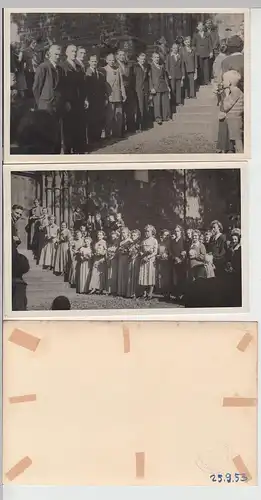 (F6103) 5x Orig. Foto Hochzeit, Gruppenbilder v. Paar u. Gäste, 25.9.1953