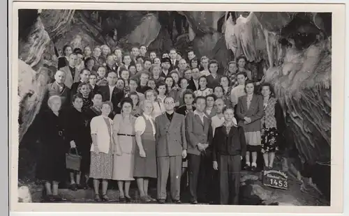 (F5986) Orig. Foto Baumannshöhle Rübeland, Gruppenfoto nach Führung, nach 1945