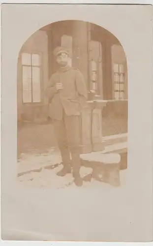 (F5920) Orig. Foto Porträt 1.WK Soldat im Winter, 1914-18