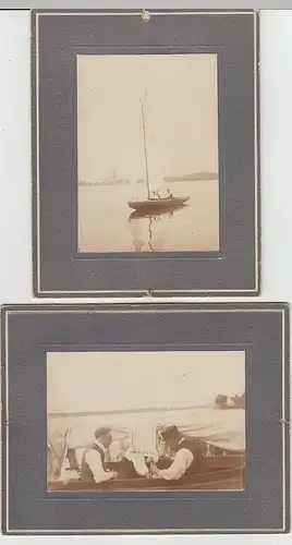 (F589) 2x Orig. Foto 3 Männer auf Segeltörn, 1920er