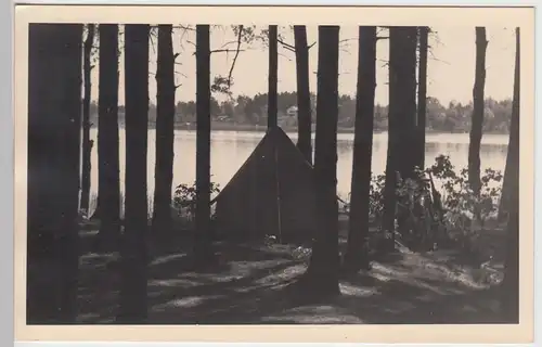 (F5845) Orig. Foto Zelt im Wald am Fluss, Stimmungsbild, nach 1945