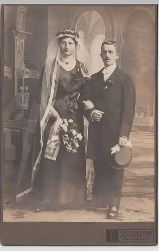 (F574) Orig. Kabinettfoto Hochzeitspaar, Fotogr. Fritz Hacker, Annaberg i.S.