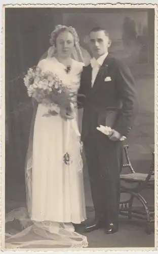 (F5100) Orig. Foto Hochzeitspaar, Seidenberg O.L. 17.12.1938