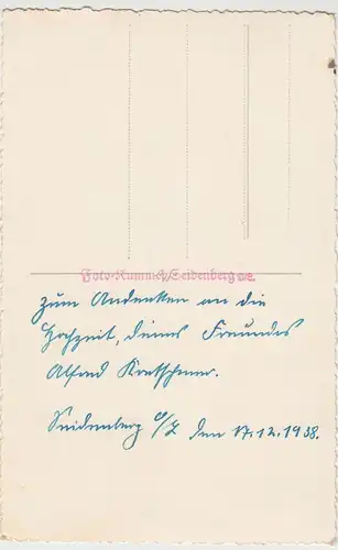 (F5100) Orig. Foto Hochzeitspaar, Seidenberg O.L. 17.12.1938