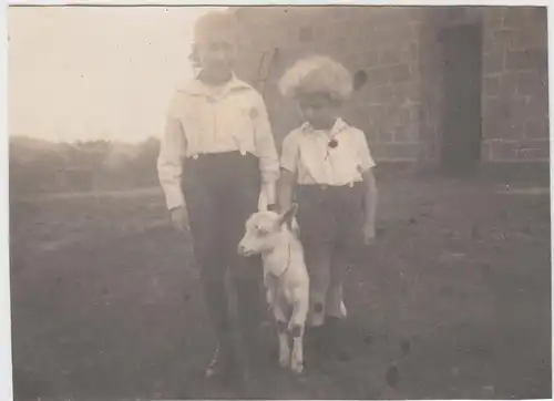 (F4682) Orig. Foto Kinder mit Ziege, Ibbenbüren i. Sommer 1920