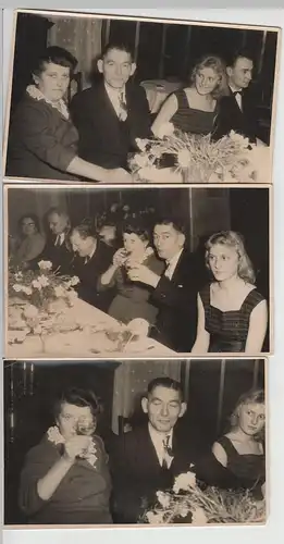 (F3459) 3x Orig. Foto Paar aus Helbra an festlicher Tafel, DDR 1950/60er