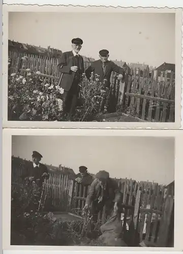 (F3381) 2x Orig. Foto ältere Herren am Gartenzaun, vor 1945