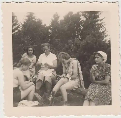 (F3202) Orig. Foto Damen machen Picknick, vor 1945