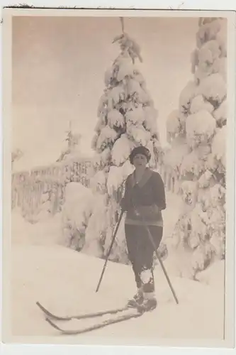 (F30456) Orig. Foto Maldau in Böhmen, Frau auf Skiern 1927