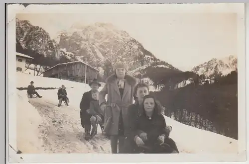 (F30375) Orig. Foto Rodeln im Vorderbrand bei Schönau am Königsee 1929