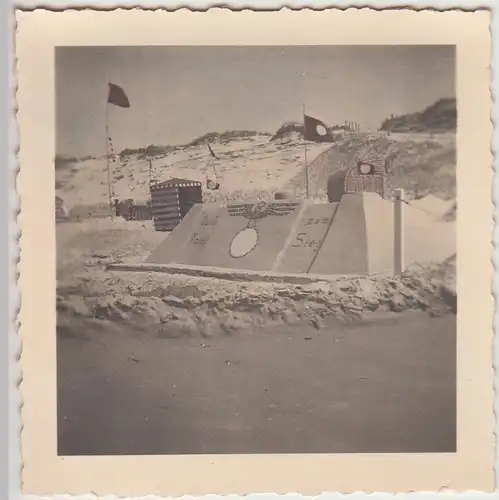 (F30116) Orig. Foto Langeoog, Strandkunst, coloriert 1937