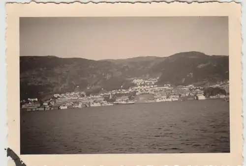 (F29936) Orig. Foto Bergen in Norwegen, Blick vom Dampfer 1930er