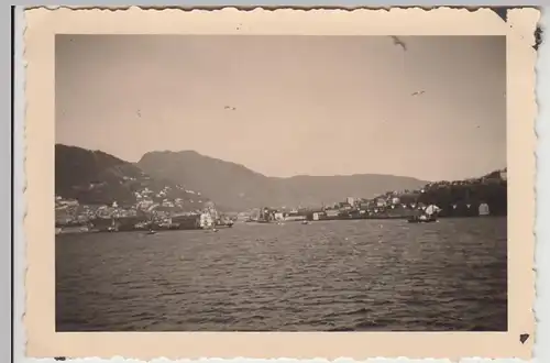 (F29935) Orig. Foto Bergen in Norwegen, Blick vom Dampfer 1930er