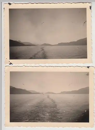 (F29931) 2x Orig. Foto Dampferfahrt in Norwegen, Blick vom Heck 1930er
