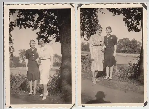 (F29893) 2x Orig. Foto Frauen, Spaziergang in oder bei Braunschweig 1940