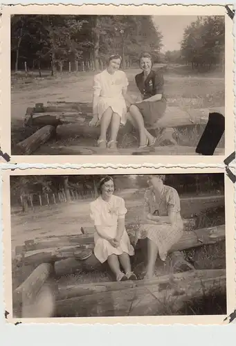 (F29892) 2x Orig. Foto Frauen, Spaziergang in oder bei Braunschweig 1940