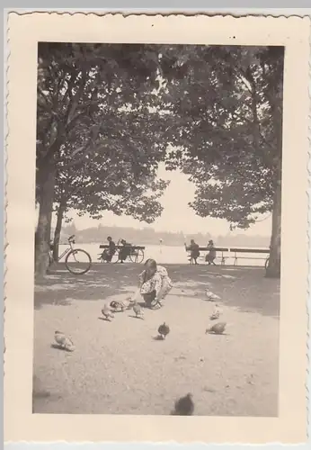 (F29636) Orig. Foto Konstanz, Mädchen füttert Tauben 1935