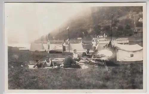 (F29508) Orig. Foto Eberbach Neckar, Zeltlager der Ruderer aus Heidelberg 1930