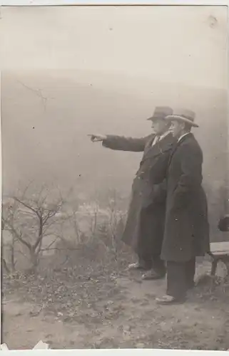 (F29491) Orig. Foto Personen Männer an einem Aussichtspunkt am Neckar 1929