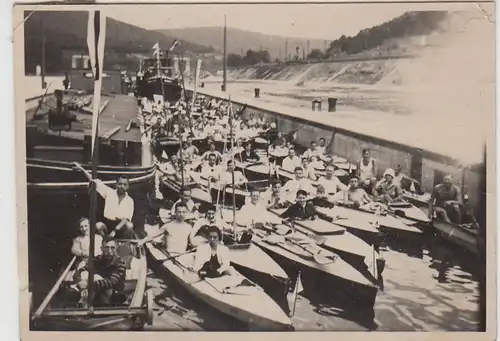 (F29430) Orig. Foto Heidelberg Schlierbach, Ruderboote in der Schleuse 1931