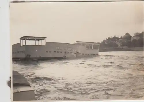 (F29423) Orig. Foto Hochwasser in Heidelberg 1931, zerstörte Badeanstalt Bootz