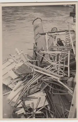 (F29417) Orig. Foto Hochwasser in Heidelberg 1931, zerstörtes Badeanstalt Bootz
