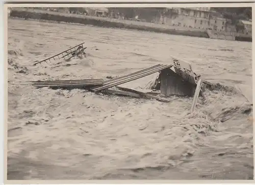 (F29414) Orig. Foto Hochwasser in Heidelberg 1931, Reste Bootshaus Mangelsdorf