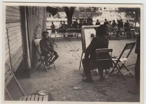 (F29378) Orig. Foto Zeichner, Straßenmaler bei der Arbeit in Heidelberg 1929