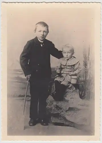 (F29206) Orig. Kabinett-Foto Kinder, Junge mit Gehstock 1910er