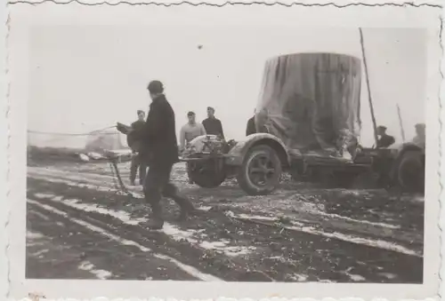 (F27945) Orig. Foto Flak-Stellung Glöthe im Winter 1940, verdeckter Scheinwerfer