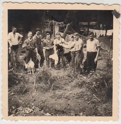 (F27759) Orig. Foto Ostfront 1940er, deutsche Soldaten im Waldlager