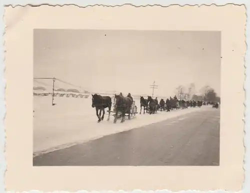 (F27741) Orig. Foto Ostfront 1940er, Kolonne Pferdeschlitten