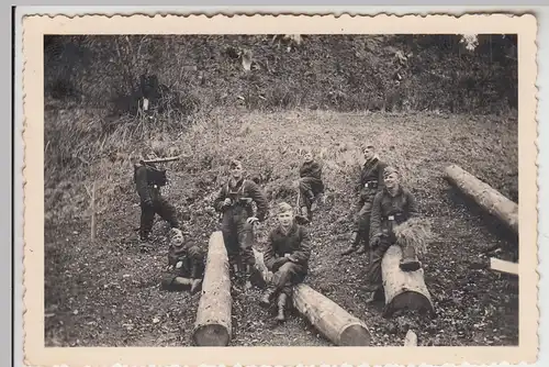 (F27429) Orig. Foto deutsche Soldaten m. Baumpfählen im Wald 1937