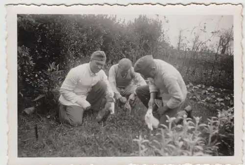 (F27056) Orig. Foto deutsche Soldaten mit Häschen im Garten 1940