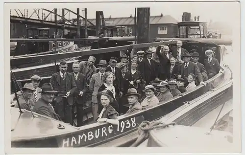 (F26985) Orig. Foto Hamburg Hafen, Personen in einem Boot 1938