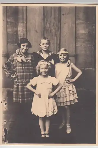 (F26886) Orig. Foto Gruppenbild Kinder, Junge u. 3 Mädels 1929