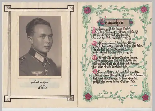 (F26534) Orig. Foto Porträt deutscher Soldat (Gotha) in Grußkarte 1930/40er