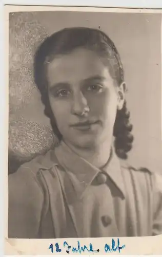 (F26107) Orig. Foto Porträt Mädchen Ursula Roth (12 J.) 1943