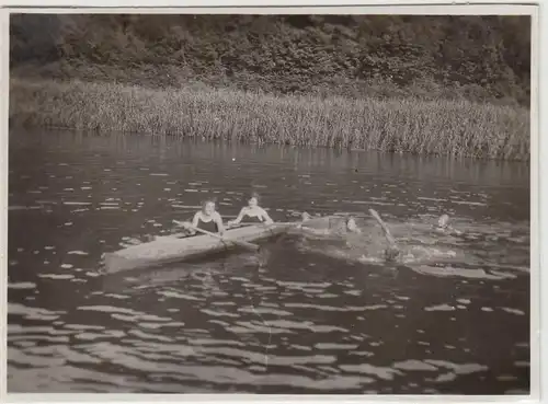 (F25382) Orig. Foto Balduinstein, mit dem Kanu auf der Lahn 1929