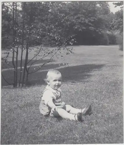 (F25046) Orig. Foto Kleinkind sitzt auf einer Wiese 1936