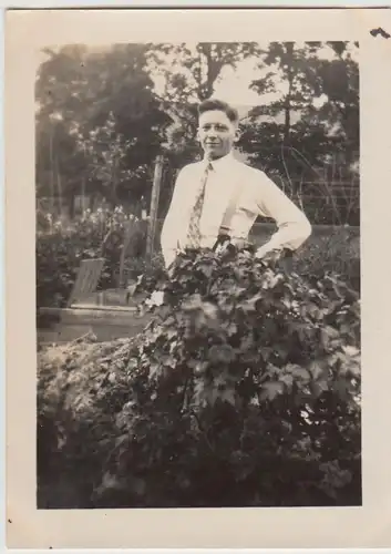 (F24880) Orig. Foto junger Mann steht im Garten 1929