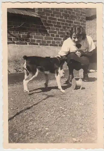 (F24749) Orig. Foto Kiel, junge Frau mit Hund in Kollhorst 1940