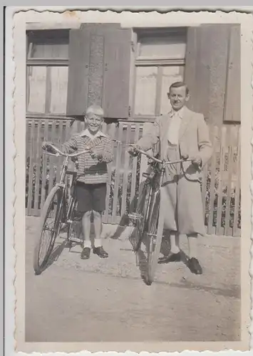 (F24184) Orig. Foto Mann u. Junge m. Fahrrad, Knickerbocker 1930er